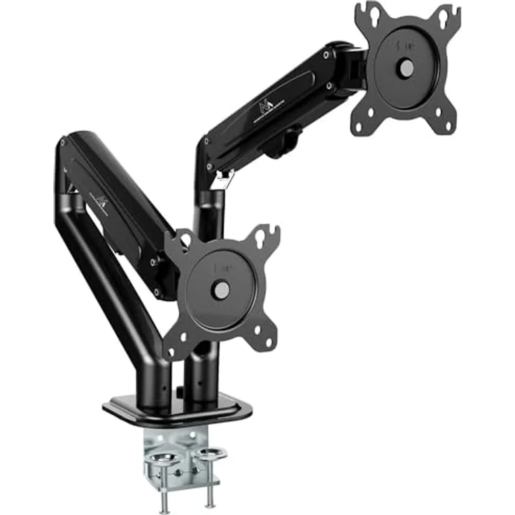 Maclean MC-861N 2-Fach Monitorhalterung Tischhalterung für 2 Monitore mit Gasfeder, 13"-27", bis 14kg, VESA 75x75 100x100, Schwarz