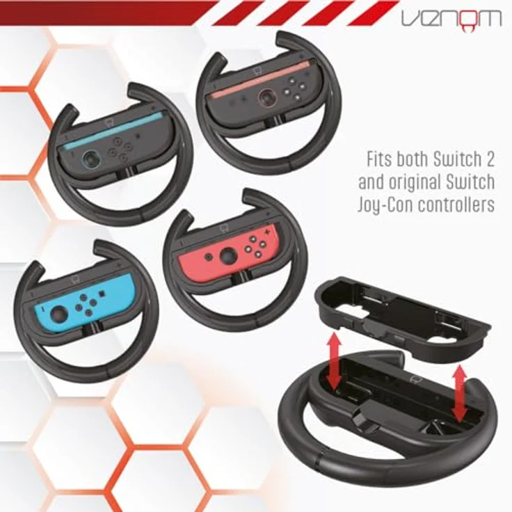 Venom Racing Wheels, Lenkrad für Nintendo Switch & Switch 2, Twin Pack mit zusätzlicher Kunststoffeinlage – Bild 5