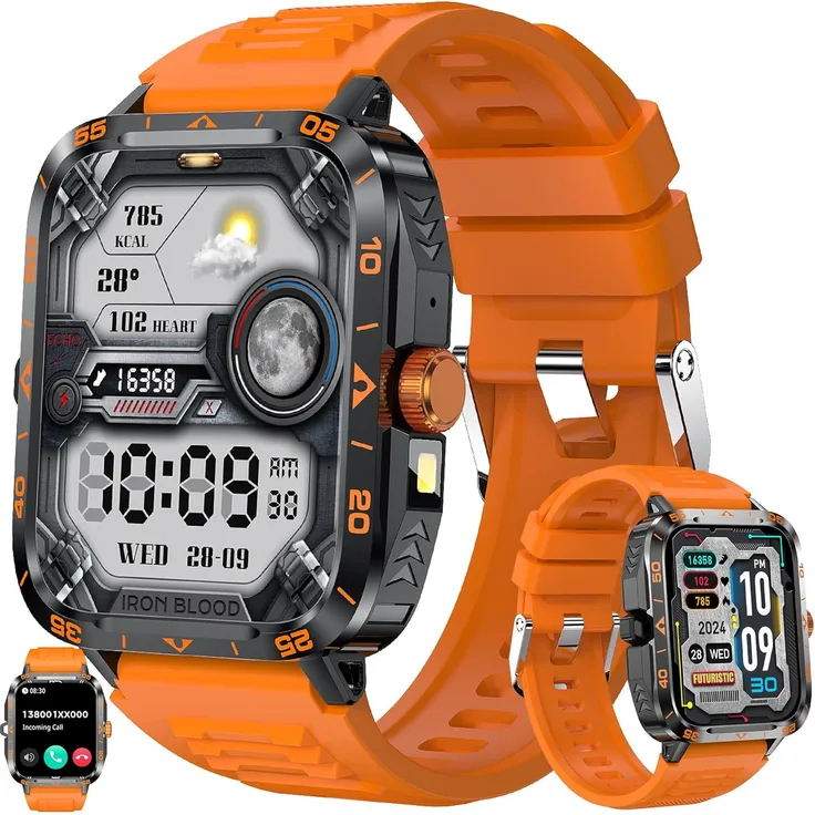 SGDDFIT 1.95 Zoll AMOLED Smartwatch Herren, Fitnessuhr mit Telefonfunktion, 5ATM wasserdicht, 100+ Sportmodi, Schlafmonitor, Bluetooth Anrufe