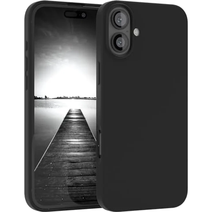EAZY CASE Premium Silikon Handyhülle für iPhone 16 Plus, Slimcover mit Kameraschutz, Microfaser-Innenseite und kabellosem Laden, Schwarz – Bild 1
