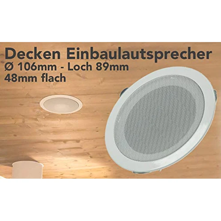 Decken- & Wand Einbaulautsprecher CTE-W weiß Metallschutzgitter Halteklammern 8 Ohm einfache Montage ( 106mm, 45 Watt, weiss) Einbau-Lautsprecher - 45 Watt - weiß – Bild 4