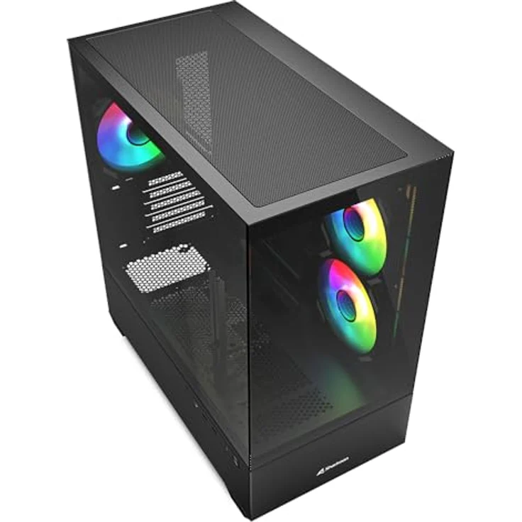 Sharkoon MK6 RGB PC Gehäuse, Micro-ATX, Schwarz, Glasoptik, RGB-LED-Lüfter, Dual-Radiator Unterstützung – Bild 3