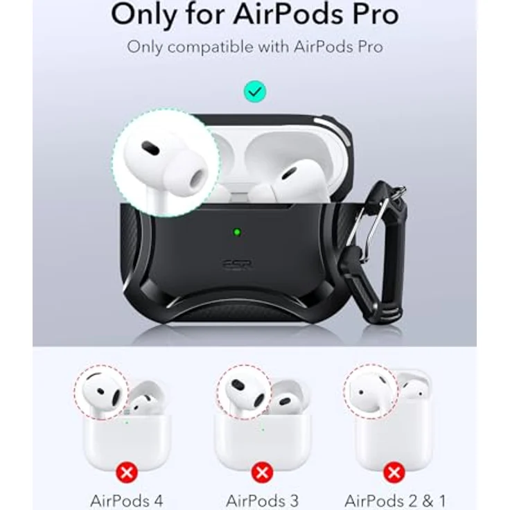 ESR Cyber Armor Hülle für AirPods Pro 2/1 (2023/2022/2019), Starker Sturzschutz, MagSafe Ready, Magnetverschluss, Schwarz – Bild 2