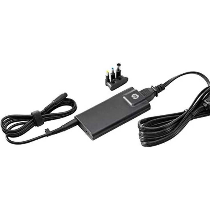 HP H6y82aa (65 W), Notebook Netzteil mit 3 austauschbaren Spitzen und USB-Anschluss, Schwarz