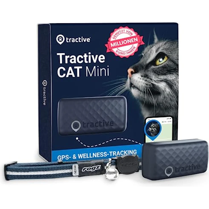 Tractive Mini GPS Tracker für Katzen, Weltweite Live-Ortung, Positionsverlauf, Aktivitätstracking, Mehrfacher Testsieger, Halsband inkludiert – Bild 1