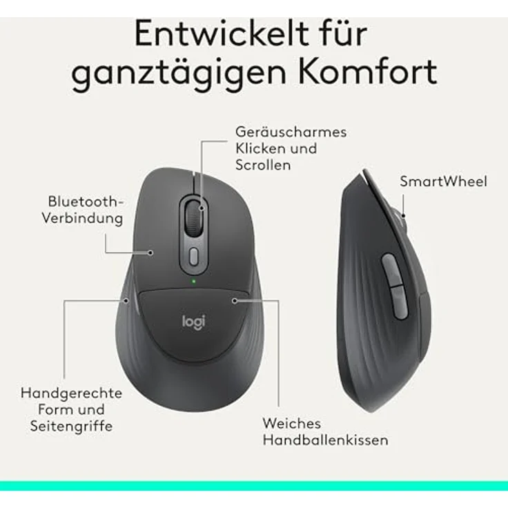 LOGITECH Signature Comfort Plus MK880, kabelloses Maus- und Tastaturset mit ergonomischer Handballenauflage, SmartWheel und bis zu 36 Monate Akkulaufzeit, Graphite – Bild 7