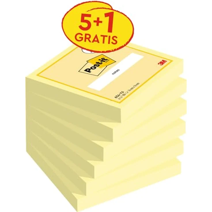 Post-it Notes 654 Haftnotizen, 76 x 76 mm, selbstklebend, gelb, 5 + 1 GRATIS – Bild 2