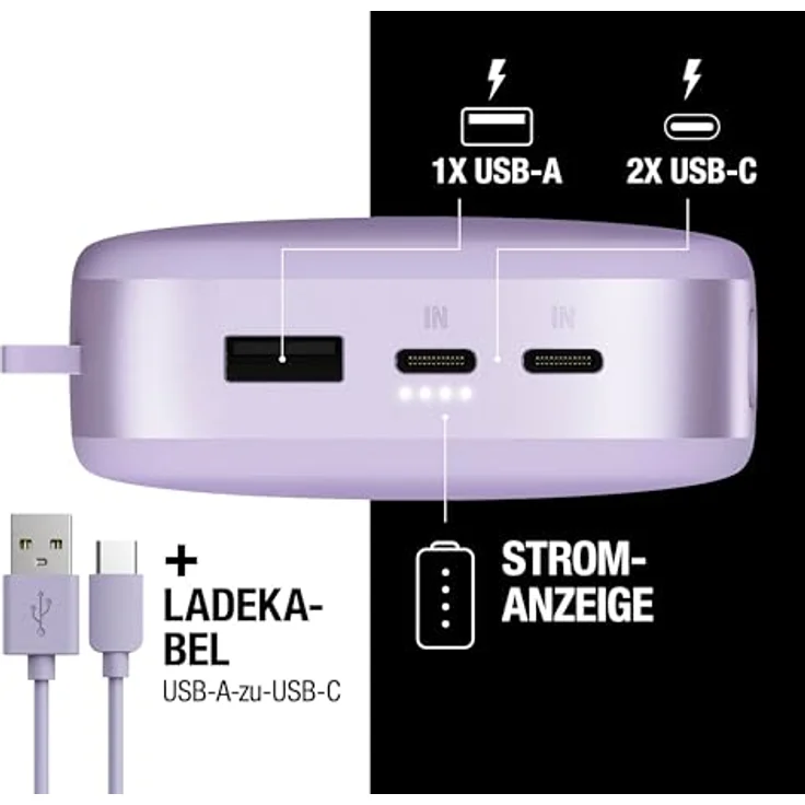 Fresh n Rebel 2PB24100DL2 Powerbank 24000 mAh, USB Typ-C, PD 20 W, Verträumter Flieder, Versandkostenfrei – Bild 4