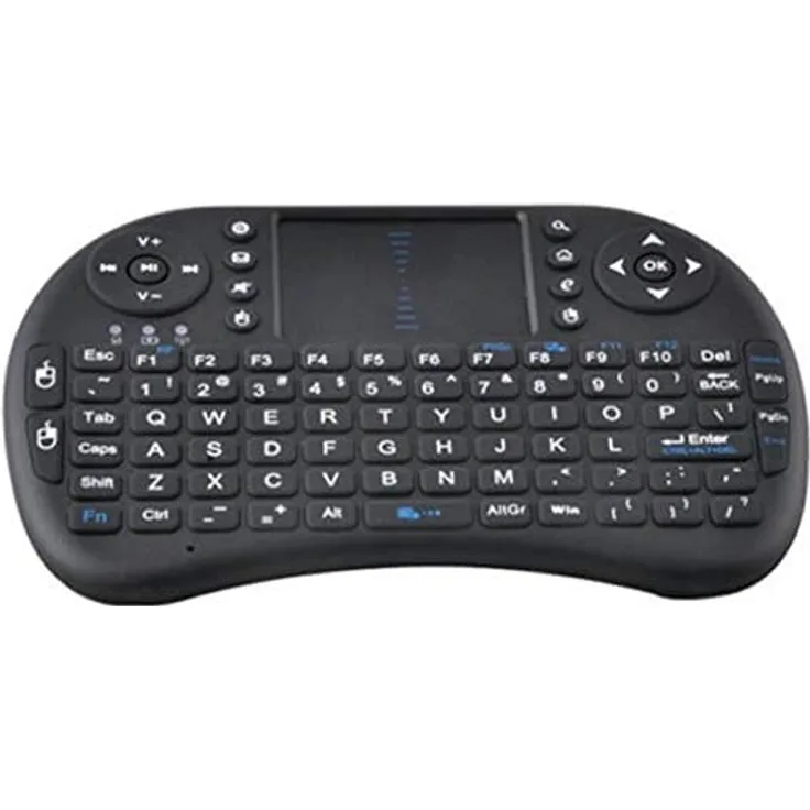 Mini drahtlose Tastatur Schwarz mit Airmouse/mit USB-Receiver/anschliessbar an jedes Gerät mit USB-Anschluss/Mit Backlight/QWERTY/Batterie wiederaufladbar mit dem gelieferten Kabel