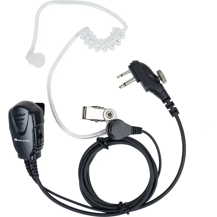 Midland MA31-M Mikrofonkopfhörer, Ohrhörer mit Wendelkabel und Clipmikro, für Midland G15/G18, leicht und unauffällig