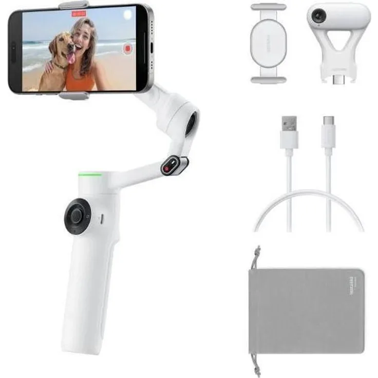 Insta360 Flow 2 Pro AI Tracker Bundle, Gimbal mit 3-Achsen Stabilisierung und 10 Stunden Akkulaufzeit, Weiss