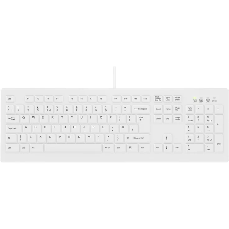 Contour Design Active Key AK-C8100F-UVS-W/UK, Kabelgebundene QWERTY-Tastatur mit Scherenschaltern in Weiß, 105 Tasten, medizinische Nutzung