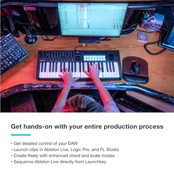 Novation Launchkey 49 MK4, MIDI Controller mit halbgewichteter Tastatur, 16 Aftertouch-Pads und anpassbarem Arpeggiator, Mehrfarbig – Bild 3