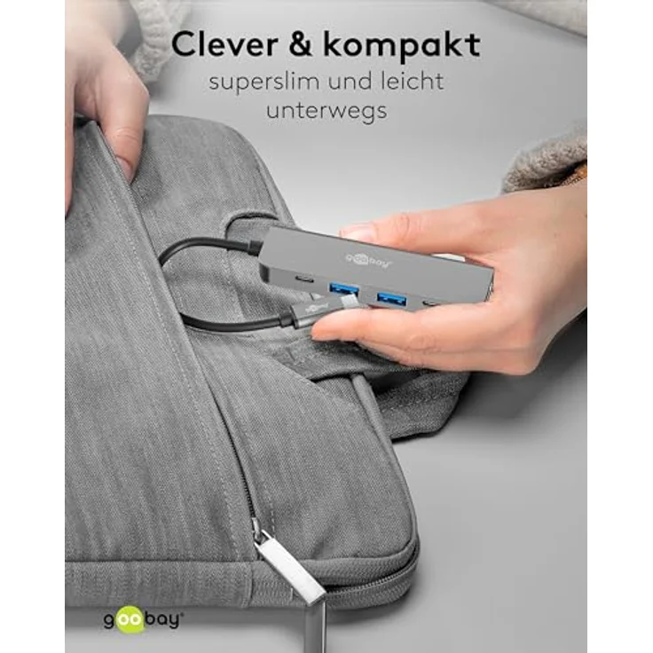 goobay Slim USB-C™ Hub 5-Port Adapter, HDMI 4K @ 30 Hz, 100W Power Delivery, 5 Gbit/s USB 3.0, für Laptop, Tablet, Smartphone, kompatibel mit Windows, macOS, Android, 78967 – Bild 4