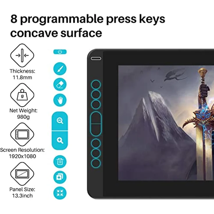HUION kamvas 13 Digitalisierer-Tablet 5080 lpi 293,76 x 165,24 mm USB Schwarz 2_323515 – Bild 5