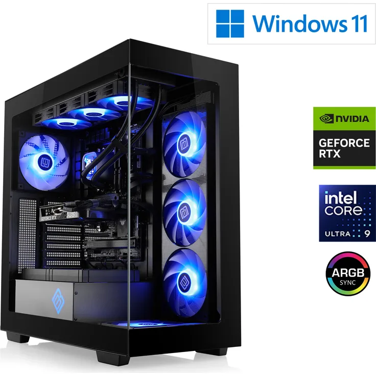 CSL-Computer Gaming PC M12170H, Intel Core Ultra 9 285K, 3700 MHz, GeForce RTX 5070 Ti, 64 GB DDR5 RAM, 2000 GB M.2 SSD, Windows 11 Home, USB 3.2, BoostBoxx Vitrum Max Gehäuse mit aRGB-Lüftern