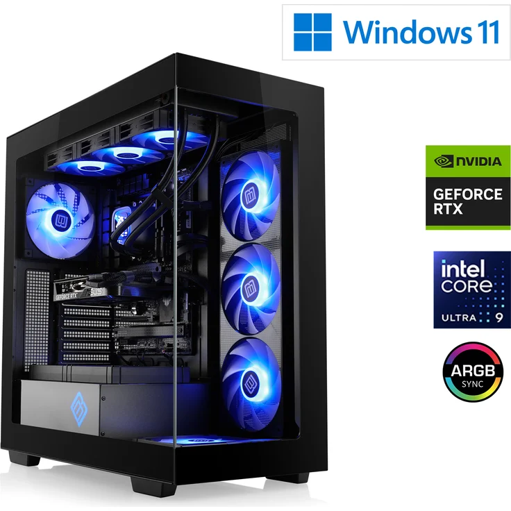 CSL-Computer Gaming PC M12170H, Intel Core Ultra 9 285K, 3700 MHz, GeForce RTX 5070 Ti, 64 GB DDR5 RAM, 2000 GB M.2 SSD, Windows 11 Home, USB 3.2, BoostBoxx Vitrum Max Gehäuse mit aRGB-Lüftern