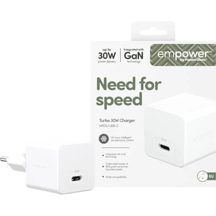 PanzerGlass Turbo Ladegerät Single USB-C (30W), EU Anschluss, Überhitzungsschutz, aus 75% recyceltem Kunststoff, Weiss – Bild 2