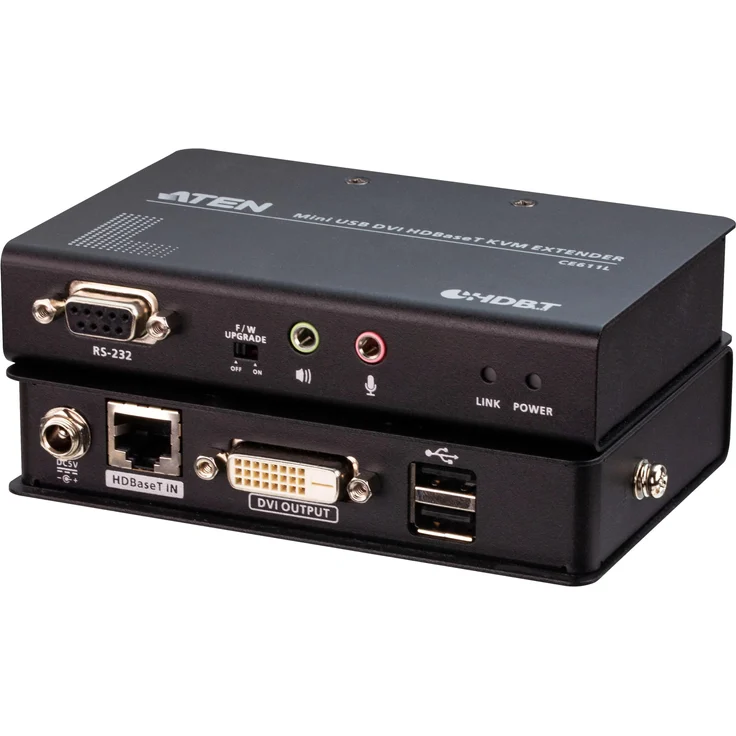 Aten CE 611 KVM-/Audio-/USB-/serieller Extender, HDBaseT bis 100 m, mit USB 2.0 und DVI, Schwarz