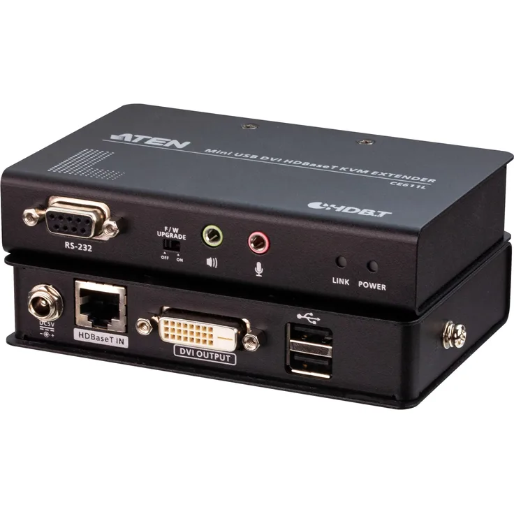 Aten CE 611 KVM-/Audio-/USB-/serieller Extender, HDBaseT bis 100 m, mit USB 2.0 und DVI, Schwarz