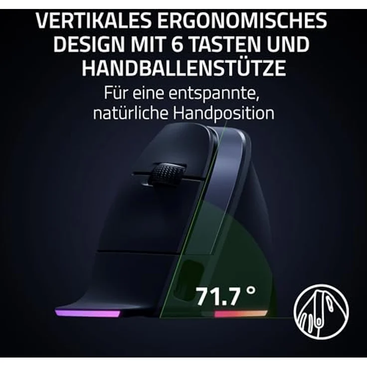 Razer Pro Click V2 Vertical, Ergonomische kabellose Maus für Rechtshänder, 30K Optical Sensor, bis zu 6 Monate Akku, Chroma RGB, 9 Tasten, Schwarz – Bild 2