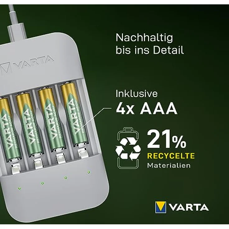 Varta Eco Charger Pro Akku Ladegerät inkl. 4X AAA 800mAh, 75% recyceltes Gehäuse, für AA/AAA Batterien – Bild 5
