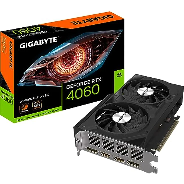 Gigabyte NVIDIA GeForce RTX 4060 WINDFORCE OC Graphics Card - 8GB GDDR6, 128-bit, PCI-E 4.0, 2475MHz Core Clock, 2x DP 1.4, 2x HDMI 2.1a, NVIDIA DLSS 3 - GV-N4060WF2OC-8GD – Bild 1