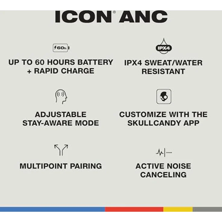 Skullcandy Icon ANC On-Ear Wireless Bluetooth Headphones, 60 Hr Battery, Microphone, IPX4 Rating - Bone – Bild 4