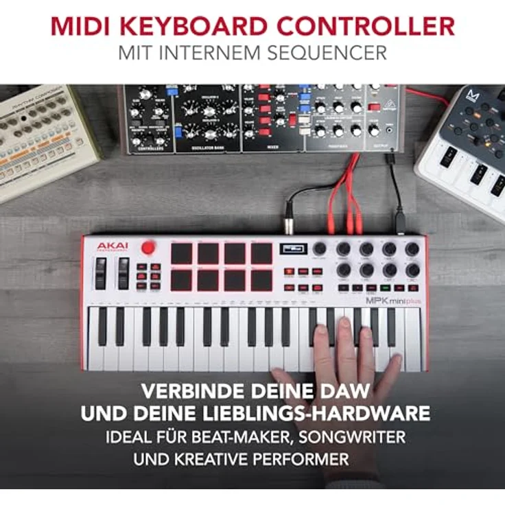 AKAI Professional MPK mini Plus White, Midi-Controller mit 37 anschlagsdynamischen Minitasten, 8 MPC Pads und Arpeggiator – Bild 3