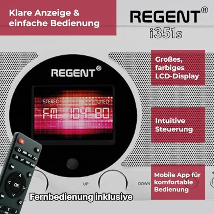 Ferguson Regent i351S, Internetradio WLAN, DAB+ Radio mit Bluetooth, Spotify Connect, Farbdisplay, Dual Alarm, Fernbedienungs-App, Two Way BT, Weiß – Bild 5