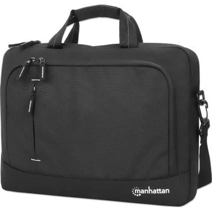 Manhattan Helsinki Notebooktasche, 35,8 cm (14,1 Zoll), wasserabweisendes, recyceltes Material, Schultergurt, verstärkter Tragegriff, Trolley-Gurt, Schwarz – Bild 2