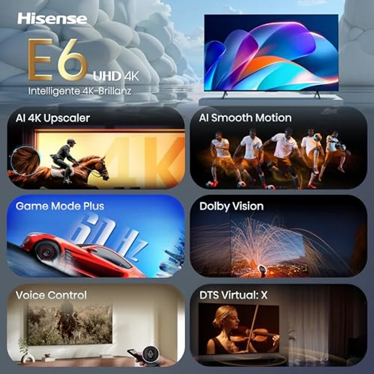 Hisense 43E6DS, UHD Smart TV 4K 60 Hz, 109,2 cm (43"), 3840 x 2160 Pixel, LED, WLAN, Schwarz – Bild 3