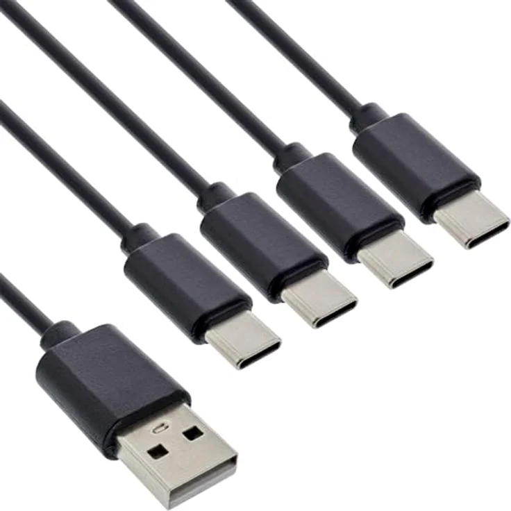 InLine 4in1 Y-Ladekabel, USB-A auf 4x USB-C, bis zu 25W Ladeleistung, kompaktes Vierfach-Ladekabel für Gadgets, kein Schnellladen, 0,5m, 35146 – Bild 1