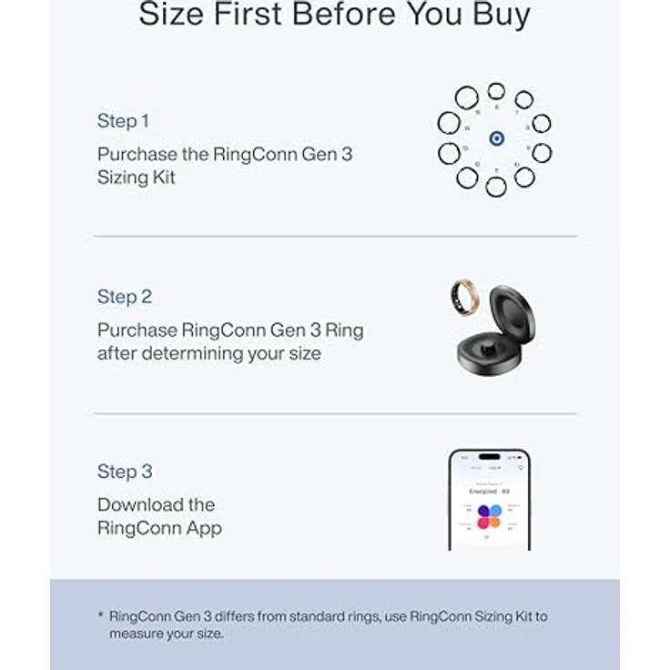 RingConn RingConn Gen 3, Fitness-Tracker mit Gefäßgesundheits-Trends, Schlafapnoe-Muster-Erkennung und 14 Tagen Akkulaufzeit, ohne Abo, Silber, Größe 10 – Bild 2