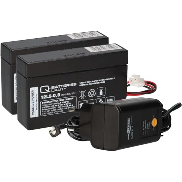 Akkuman.de Ladegerät mit 2X Blei-Akku 12V 0,8Ah 12LS-0.8 JST-Stecker, ideal für Überwinterung und Schutz vor Überladung