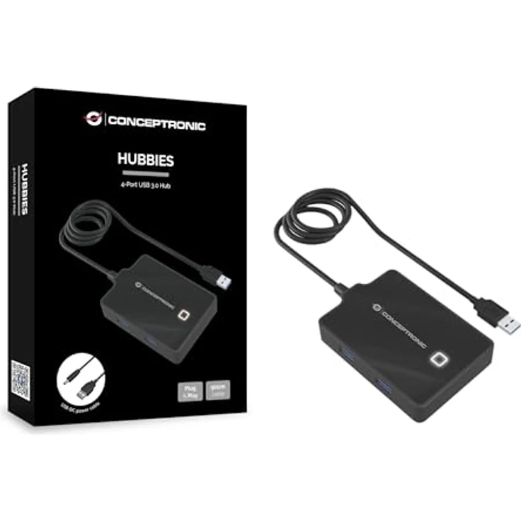 Conceptronic HUBBIES11B USB-Hub 4-Port 3.0, Aluminiumgehäuse, Schwarz – Bild 3