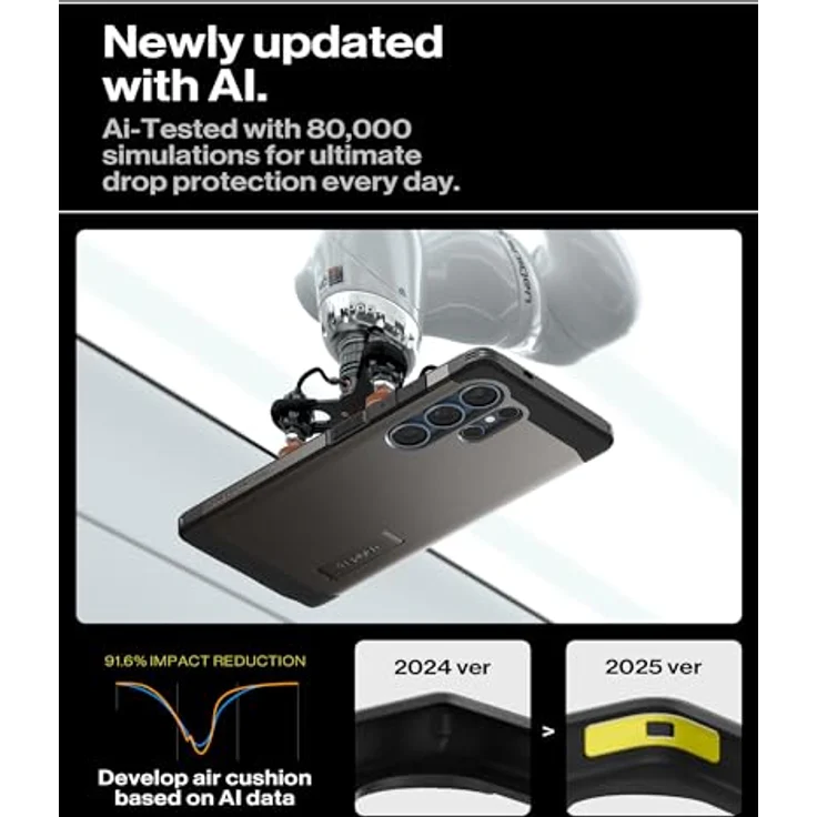 Spigen Tough Armor (AI) MagFit Hülle für Samsung Galaxy S25 Ultra, Kompatibel mit MagSafe -Gunmetal, Doppelschichtige Schutzhülle mit Kickstand und integriertem Magnet – Bild 5