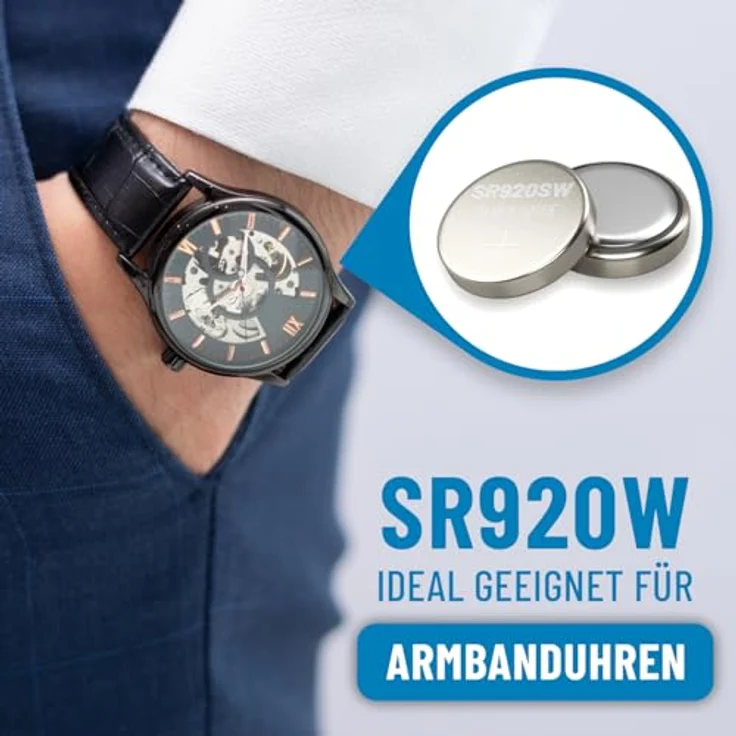 ABSINA SR920SW Uhrenbatterie 1,55V Silberoxid, 10er Pack, auslaufsicher, lange Haltbarkeit, ideal für Uhren und medizinische Geräte – Bild 2