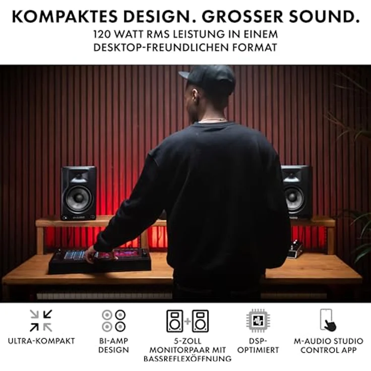M-AUDIO BX5BT, 5-Zoll Desktop Studio Monitor Lautsprecher Paar mit DSP, Bluetooth 5.0 und App-Steuerung für Musikproduktion und Content Creation – Bild 2