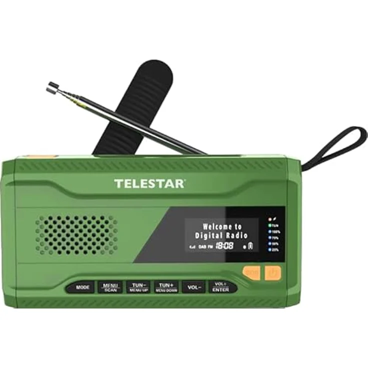 Telestar TELESTAR TOP NR 5 Notfallradio, Kompaktes Kurbelradio mit 4.000 mAh Akku, Solarpanel, Powerbankfunktion und Taschenlampe, Grün – Bild 1