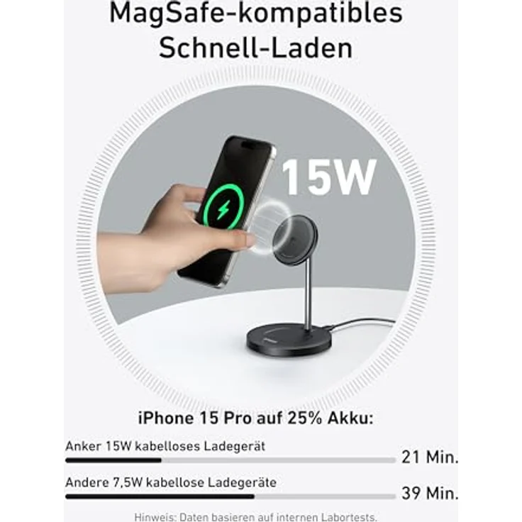 Anker MagGo 15W MagSafe Ladegerät, 2-in-1 Qi2 Induktive Ladestation für iPhone 16/15/14/13/12 und AirPods Pro, mit 1,5m USB-C Kabel, ohne Netzteil – Bild 2
