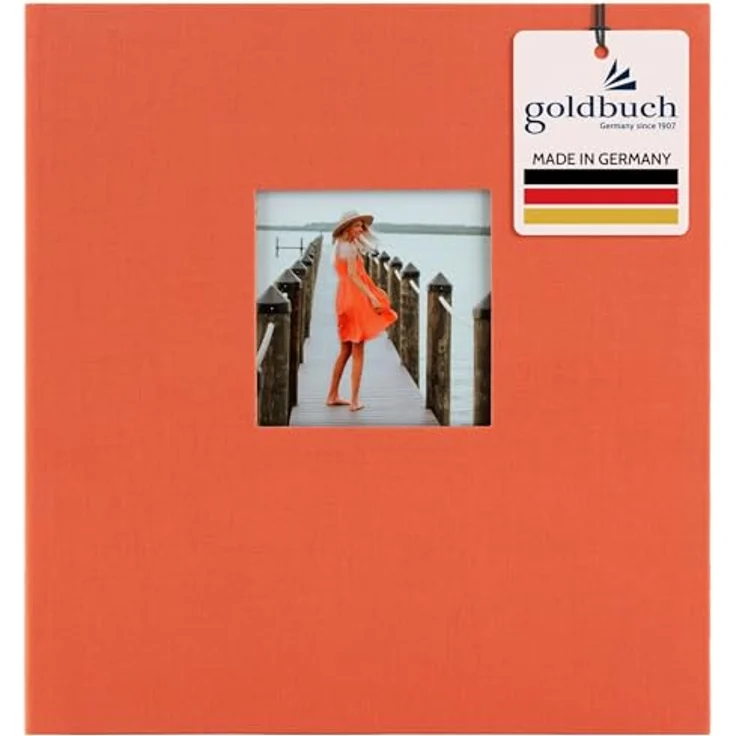 goldbuch 27 480 Bella Vista Fotoalbum, Erinnerungsalbum mit Bildausschnitt in Lachs, 30 x 31 cm, 60 weiße Seiten mit Pergamin-Trennblättern, Leineneinband in Orange – Bild 1
