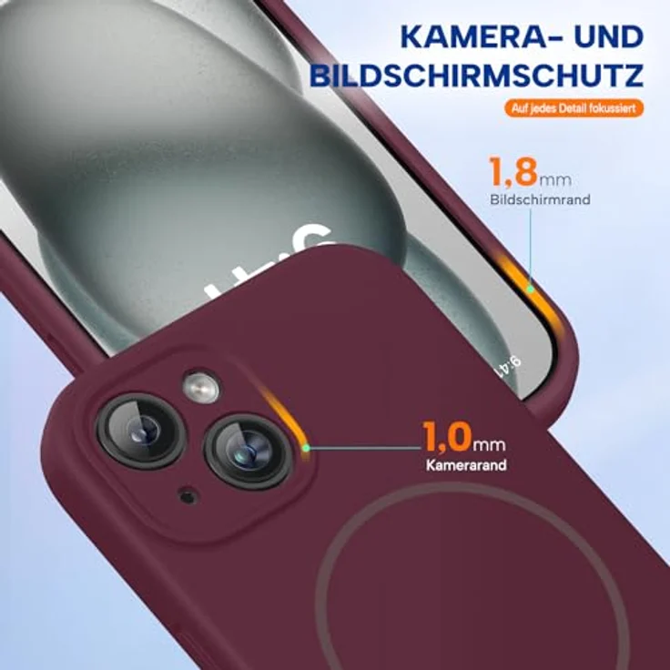 miracase iPhone 15 Hülle mit MagSafe, Flüssigsilikon und kratzfestem Mikrofaser-Innenfutter, stoßfest, Weinrot – Bild 5