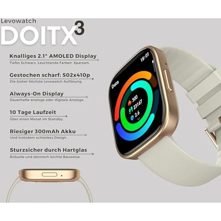 Levowatch DOITX3 Damen Smartwatch, 2.1" AMOLED Display, 3 Armbänder, BT5.3, Fitness Tracker, Telefonfunktion, wasserdicht, Realtek Chip – Bild 3
