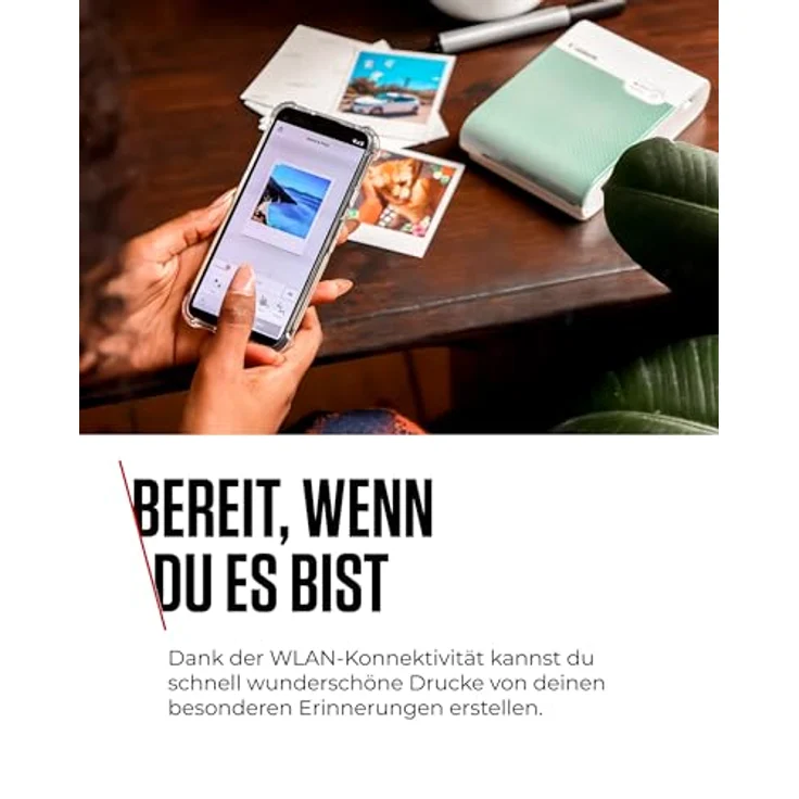 Canon SELPHY SQUARE QX10 Mini-Fotodrucker - mit quadratischem Druck (eingebauter Akku, WLAN, 287 dpi x 287 dpi, USB Kabel, Thermosublimationsdruck) mintgrün – Bild 3
