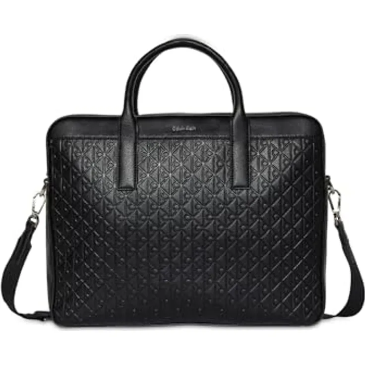 Calvin Klein EMBLEM EMBOSS COMMUTER, Aktentasche aus hochwertigem Lederimitat mit Reißverschluss-Hauptfach, 36/28,5/7 cm, schwarz