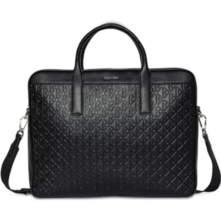 Calvin Klein EMBLEM EMBOSS COMMUTER, Aktentasche aus hochwertigem Lederimitat mit Reißverschluss-Hauptfach, 36/28,5/7 cm, schwarz – Bild 1