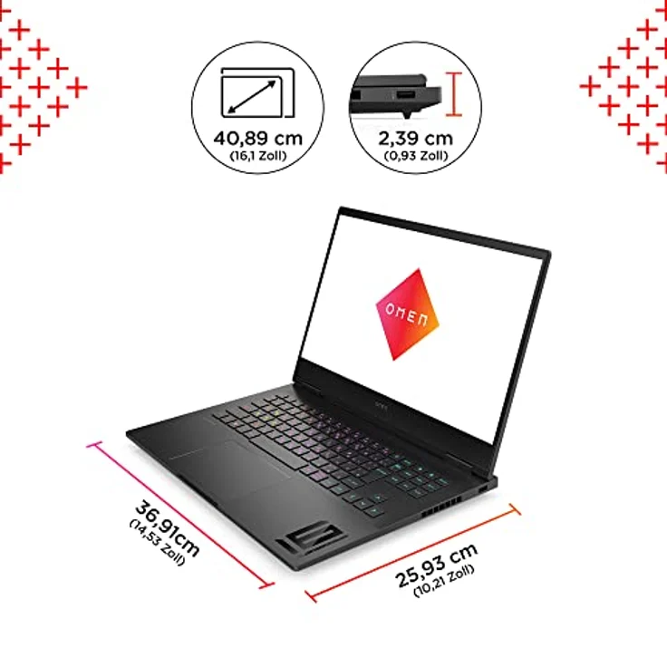 OMEN Gaming Laptop, 16,1" FHD 165Hz Display, AMD Ryzen 7 7840HS, 16GB DDR5 RAM, 1TB SSD, NVIDIA GeForce RTX 4070, Win11, QWERTZ, Schwarz – Bild 2