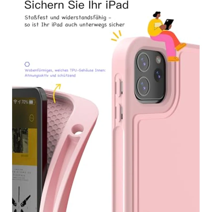 Inateck iPad Hülle mit abnehmbarer Tastatur, Touchpad und Stifthalter für iPad 10/11 Gen. A16, Air 11 Zoll M3/M2, Pro 11, 360° Rundumschutz, verstellbarer Ständer – Bild 8