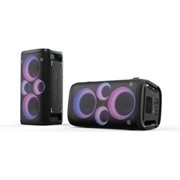 Hisense Party Rocker One, Bluetooth-Lautsprecher 300 W mit integriertem Tieftöner, Karaoke-Modus, kabellosem Ladepad - Schwarz
